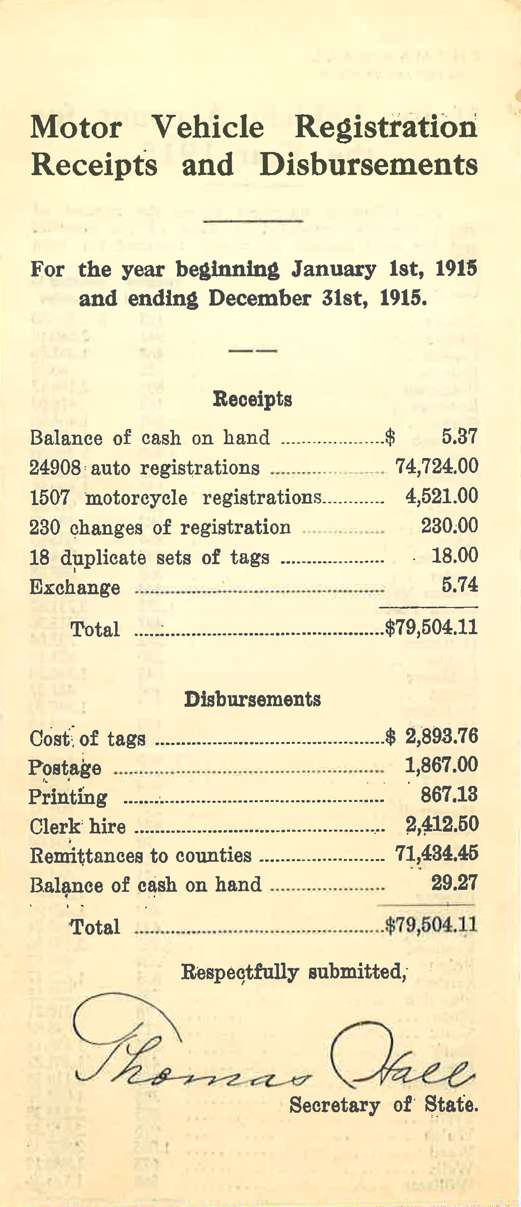 When the state began to license automobiles in 1911, the money paid to the state was divided with the counties. Counties used the money to build and maintain roads and bridges.